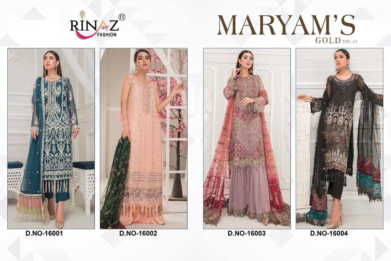 Rinaz Maryam's Gold  Vol 15 Fancy Georgette Pakistani Salwar Suits Catalog