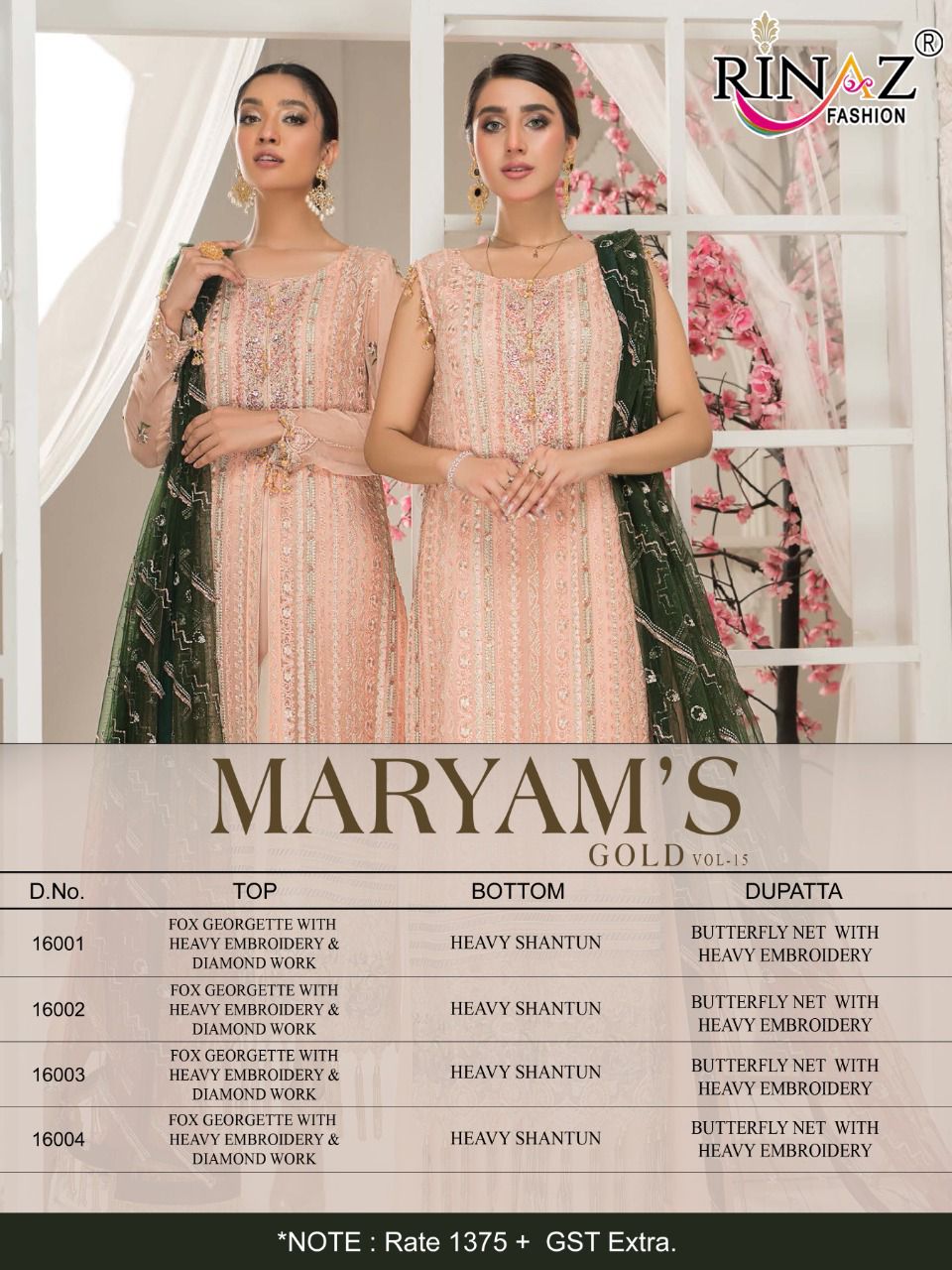 Rinaz Maryam's Gold  Vol 15 Fancy Georgette Pakistani Salwar Suits Catalog