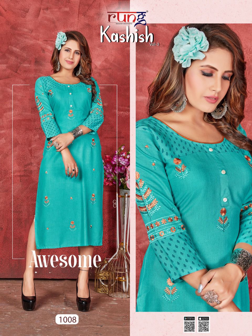 Rung Kashish Vol 3 Heavy Slub Rayon Designer Kurti Catalog