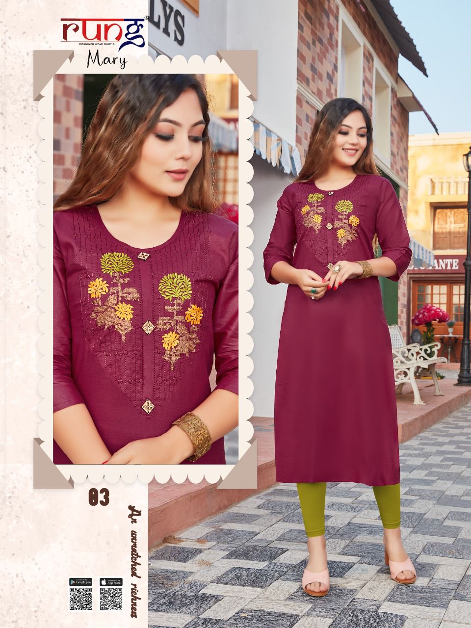 Rung Mary Ethnic Wear Embroidery Kurti Catalog