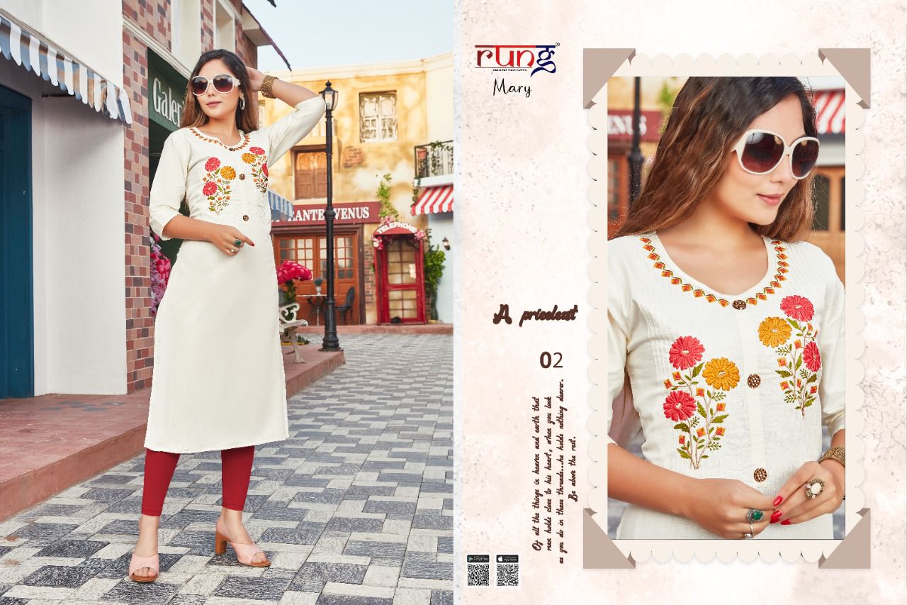 Rung Mary Ethnic Wear Embroidery Kurti Catalog