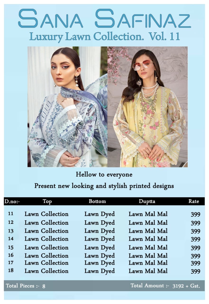 Sana Safinaz Luxury Lawn Collection Vol 11 Cotton Dress Material Catalog