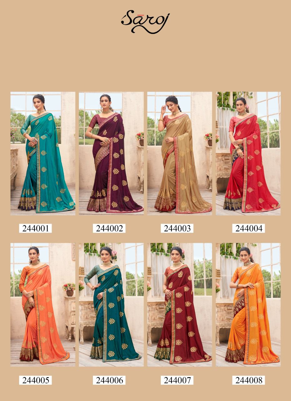 Saroj Vasudara Festive Wear Soft Vichitra Silk Saree Catalog