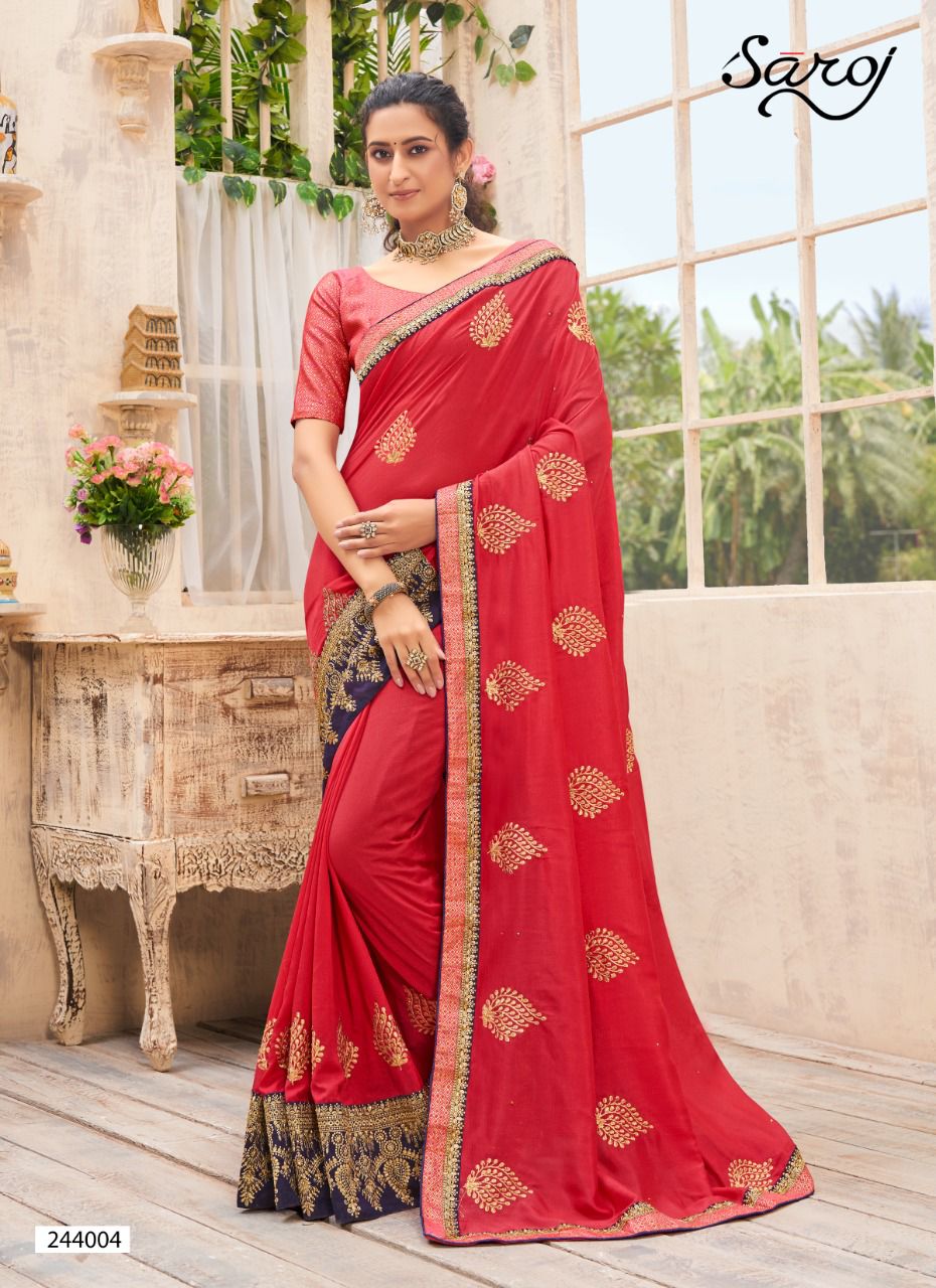Saroj Vasudara Festive Wear Soft Vichitra Silk Saree Catalog