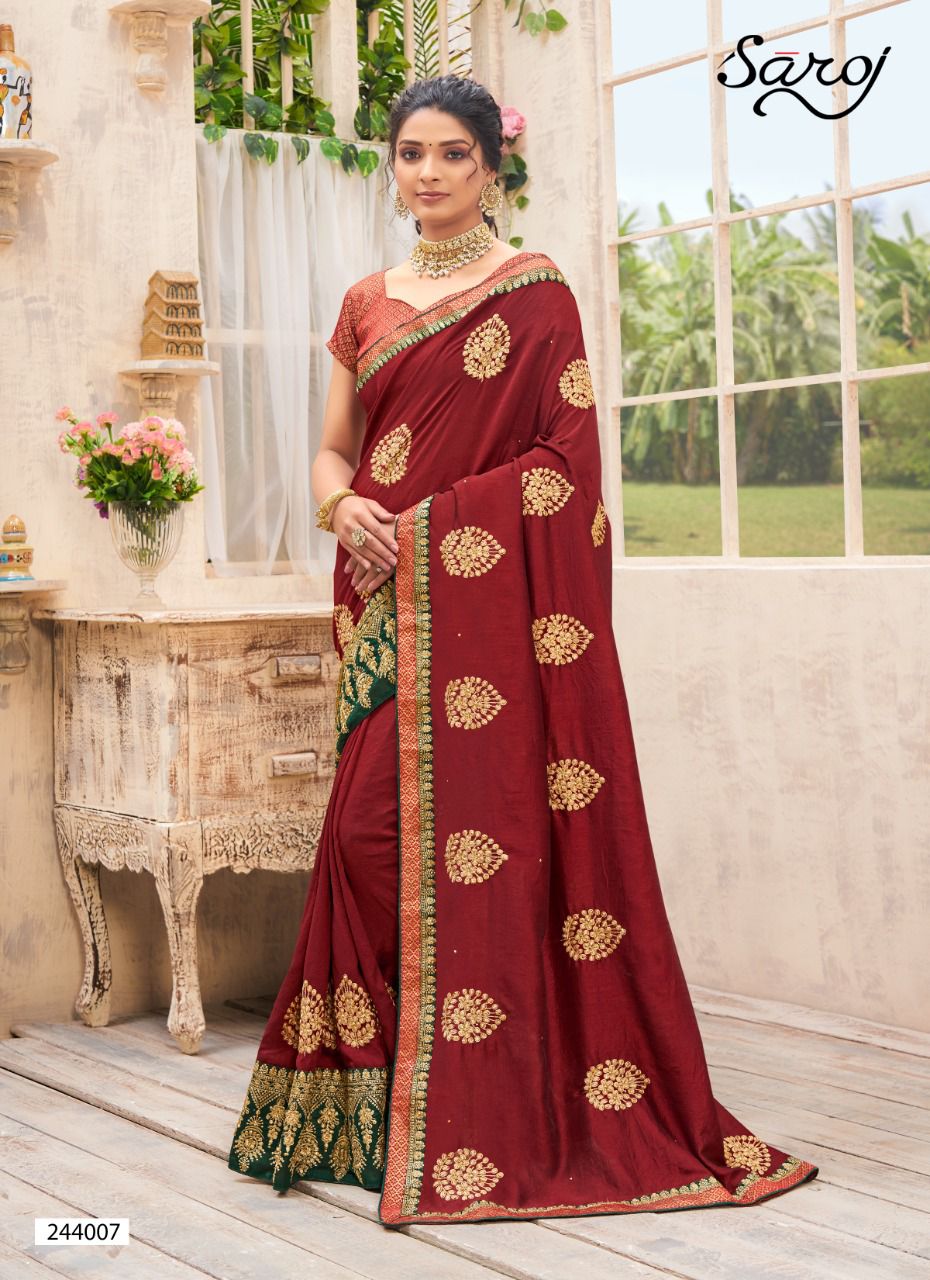 Saroj Vasudara Festive Wear Soft Vichitra Silk Saree Catalog
