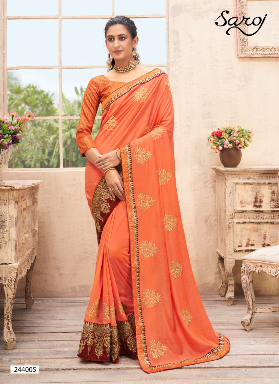 Saroj Vasudara Festive Wear Soft Vichitra Silk Saree Catalog