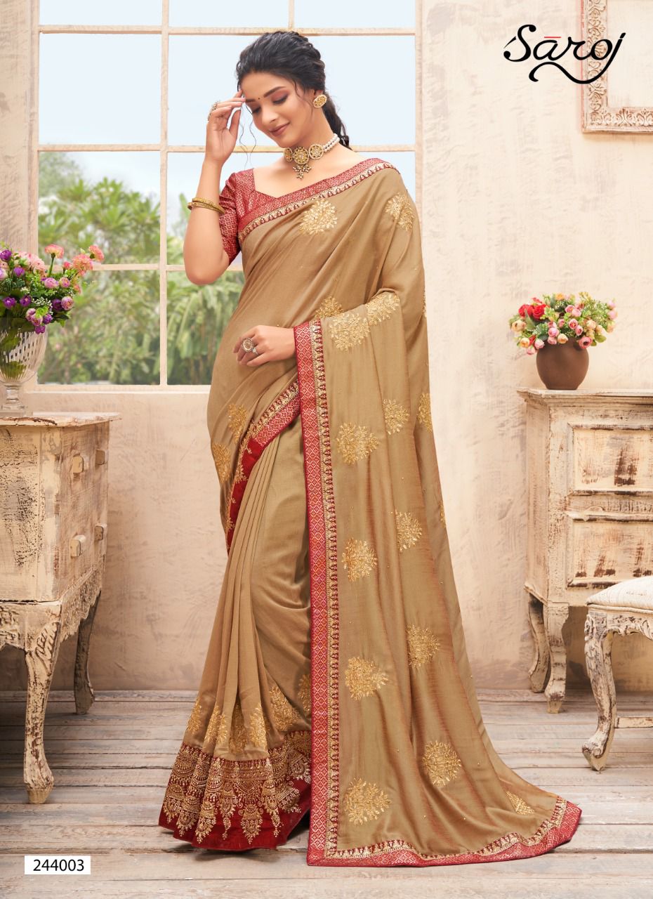 Saroj Vasudara Festive Wear Soft Vichitra Silk Saree Catalog