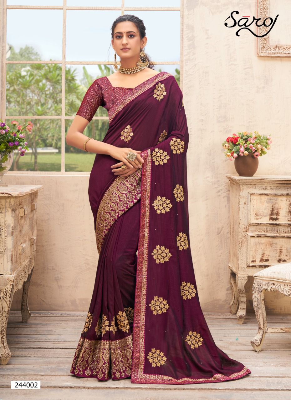 Saroj Vasudara Festive Wear Soft Vichitra Silk Saree Catalog