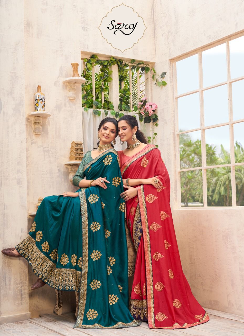 Saroj Vasudara Festive Wear Soft Vichitra Silk Saree Catalog