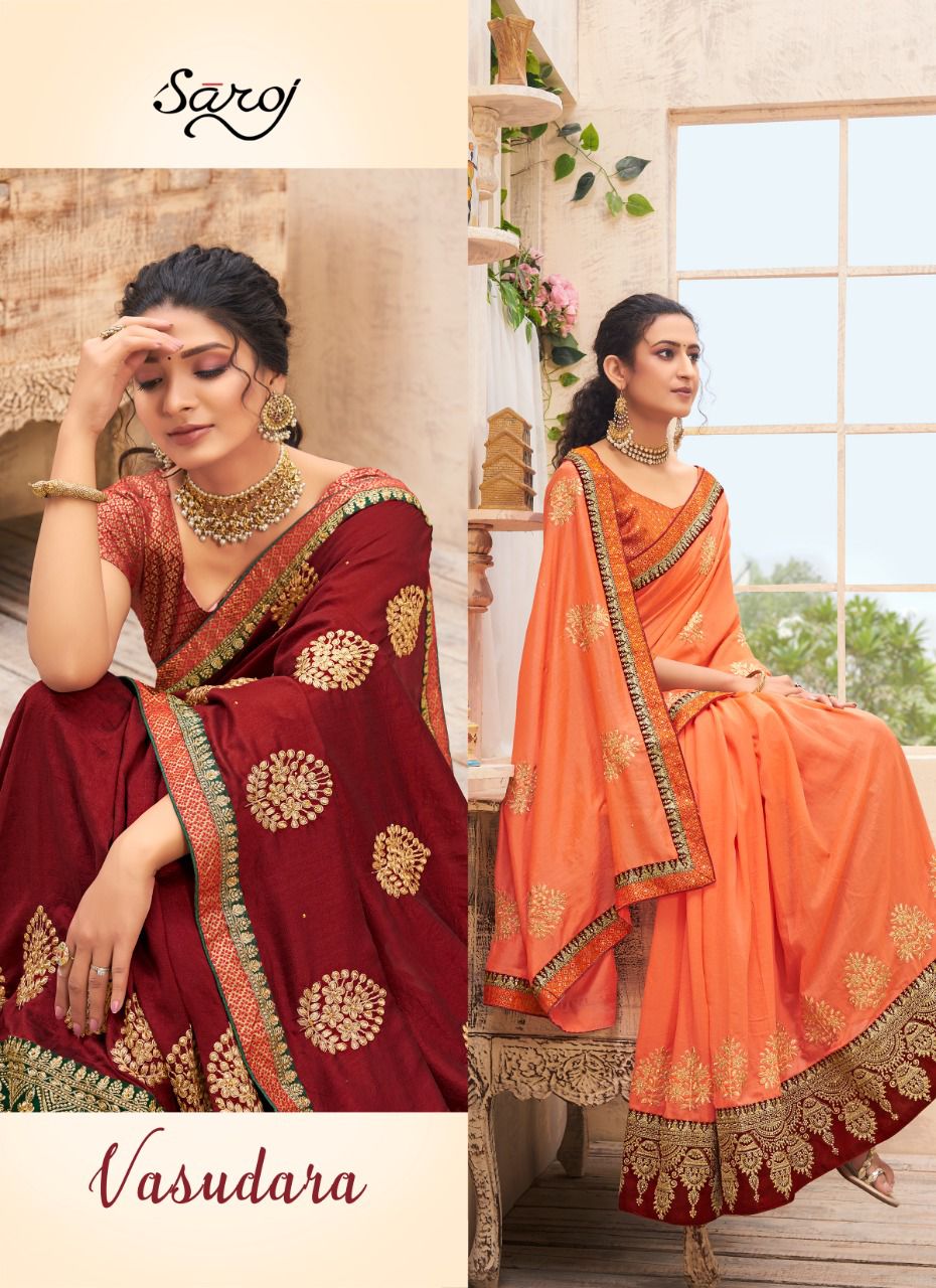 Saroj Vasudara Festive Wear Soft Vichitra Silk Saree Catalog