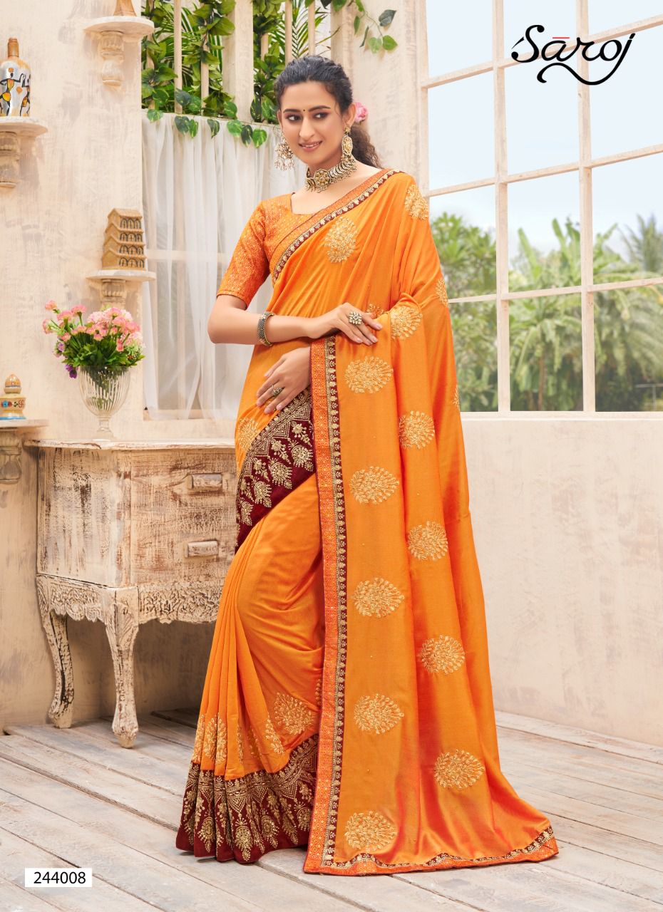 Saroj Vasudara Festive Wear Soft Vichitra Silk Saree Catalog