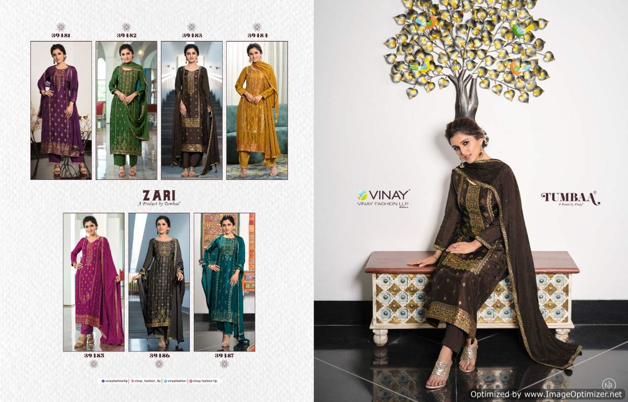 Vinay Tumbaa Zari Fancy Wear Kurti With Bottom And Dupatta Catalog