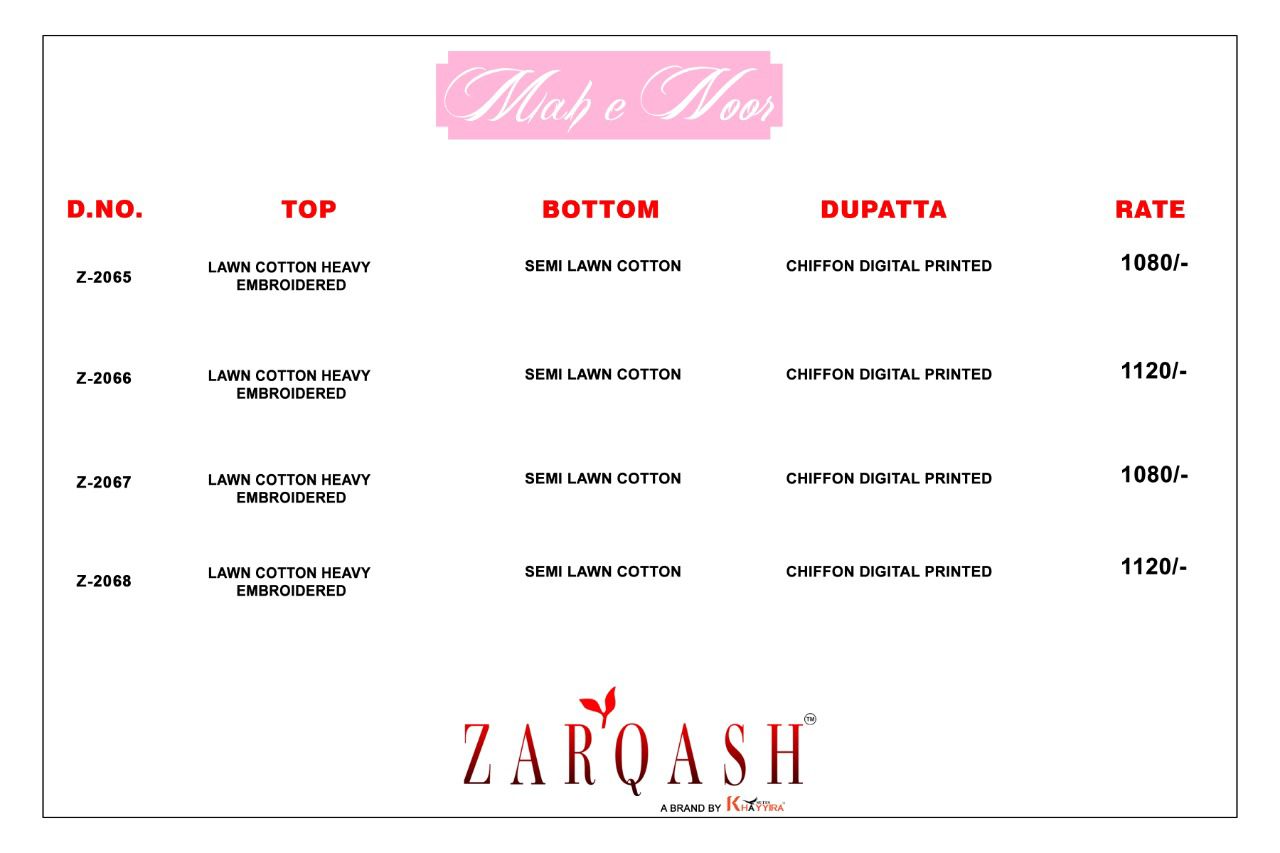 Zarqash Mah E Noor Fancy Cotton Embroidery Pakistani Salwar Suits Catalog