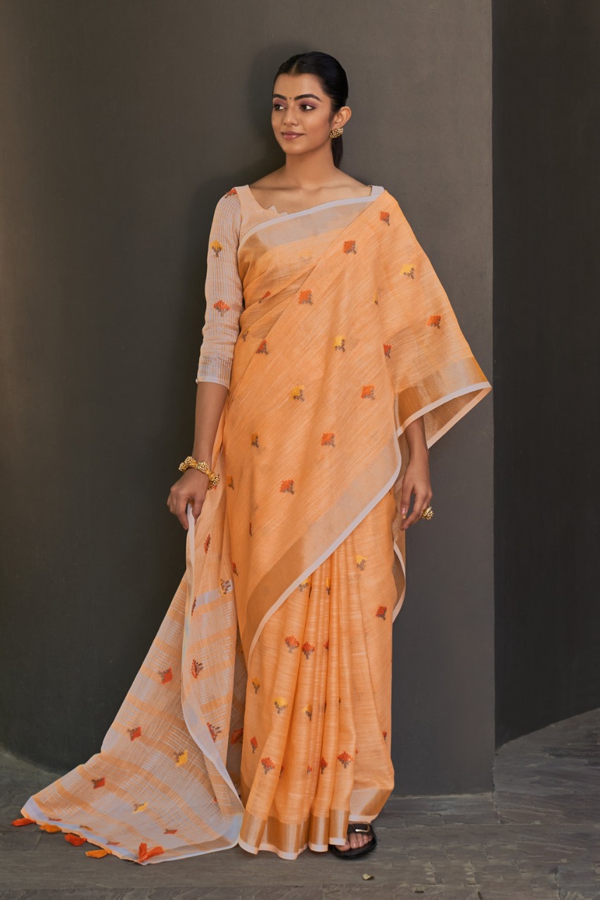 Orange Saree Contrast Blouse  Buy Stylish Orange  Online Saree Collection