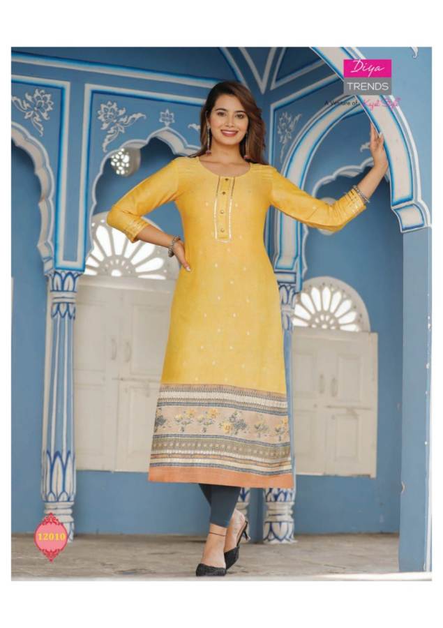 Diya Trends  Gardencity Vol 12 Capsule With Print Fancy Rayon Straight Cut Kurtis Catalog