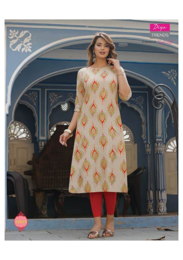 Diya Trends  Gardencity Vol 12 Capsule With Print Fancy Rayon Straight Cut Kurtis Catalog