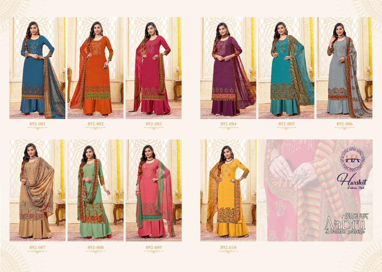 Harshit Aabru Vol 2 Crep Digital Designer Dress Materials Catalog