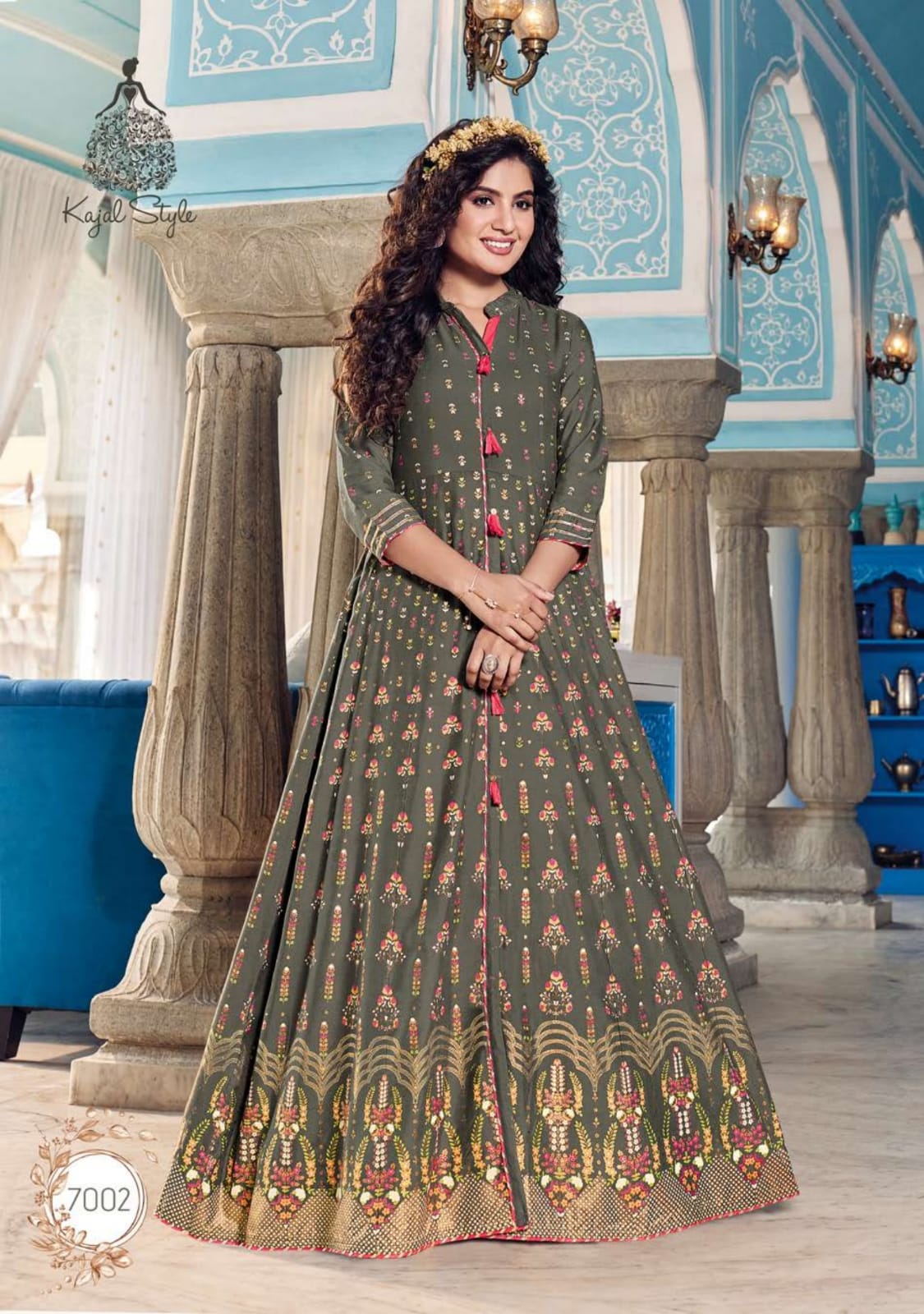 Kajal Style Colorbar Vol 7 Rayon Embroidery  Long  Gown Kurti Catalog