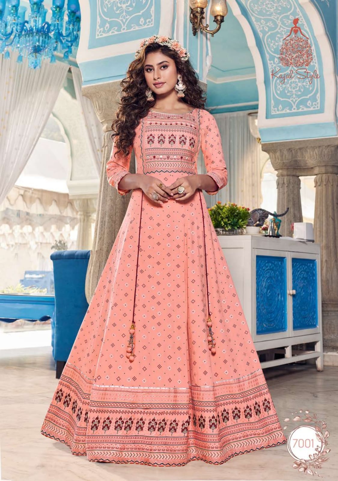 Kajal Style Colorbar Vol 7 Rayon Embroidery  Long  Gown Kurti Catalog