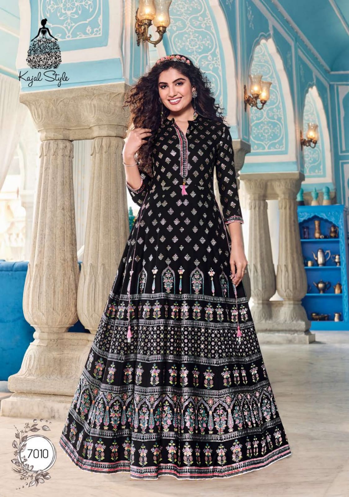 Kajal Style Colorbar Vol 7 Rayon Embroidery  Long  Gown Kurti Catalog