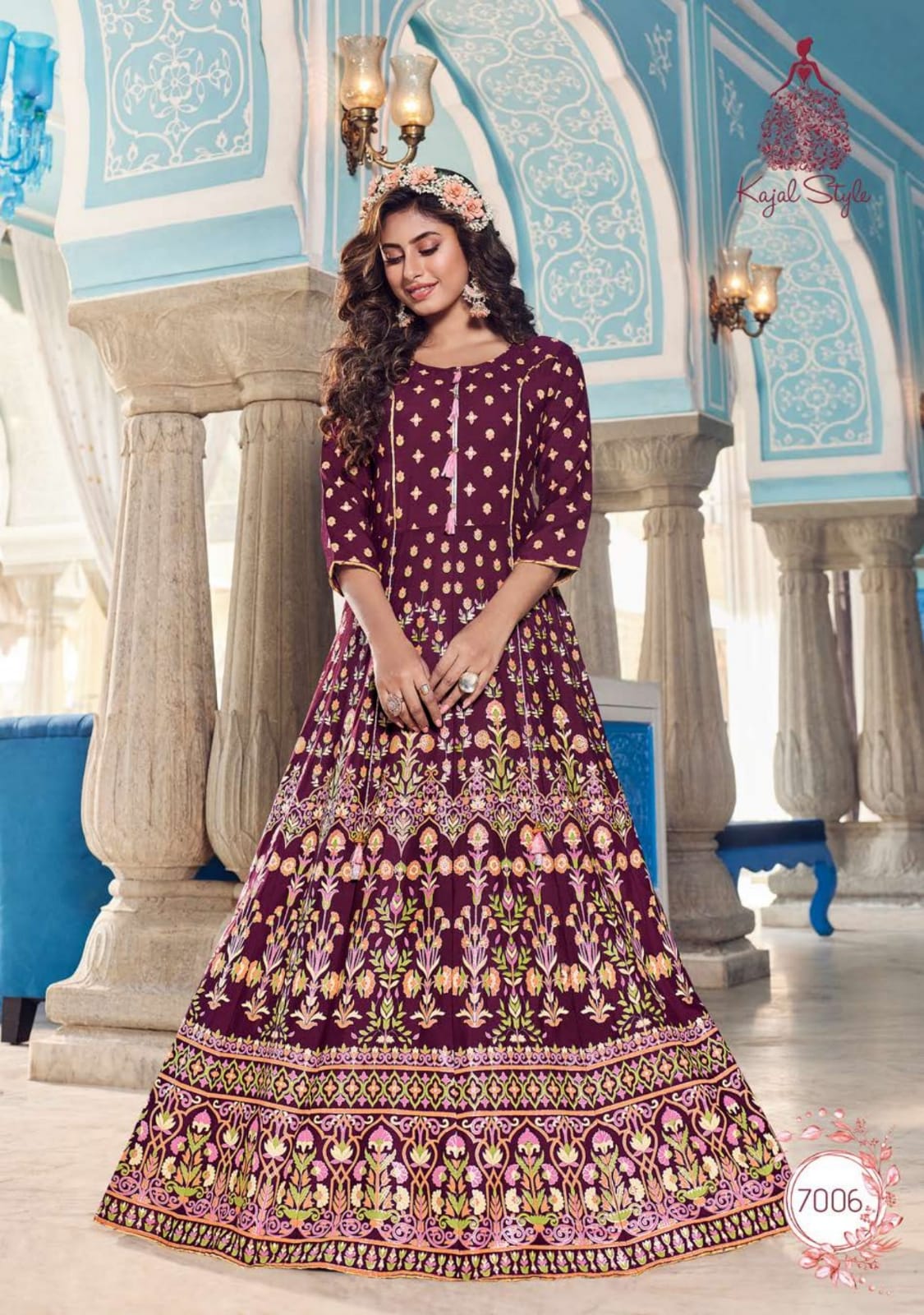 Kajal Style Colorbar Vol 7 Rayon Embroidery  Long  Gown Kurti Catalog