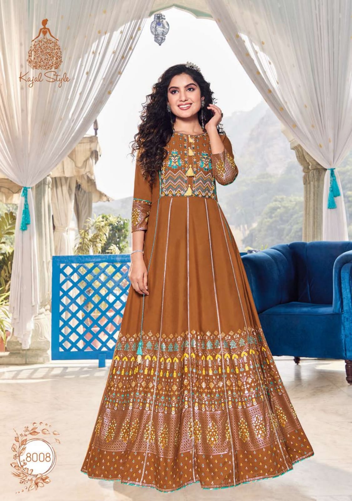 Kajal Style Colorbar Vol 7 Rayon Embroidery  Long  Gown Kurti Catalog