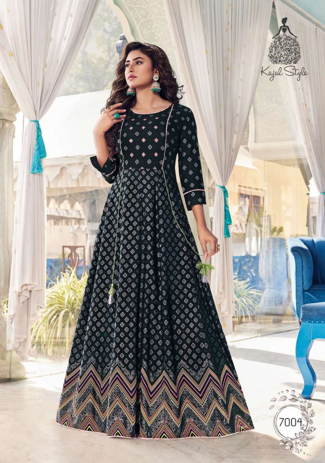 Kajal Style Colorbar Vol 7 Rayon Embroidery  Long  Gown Kurti Catalog