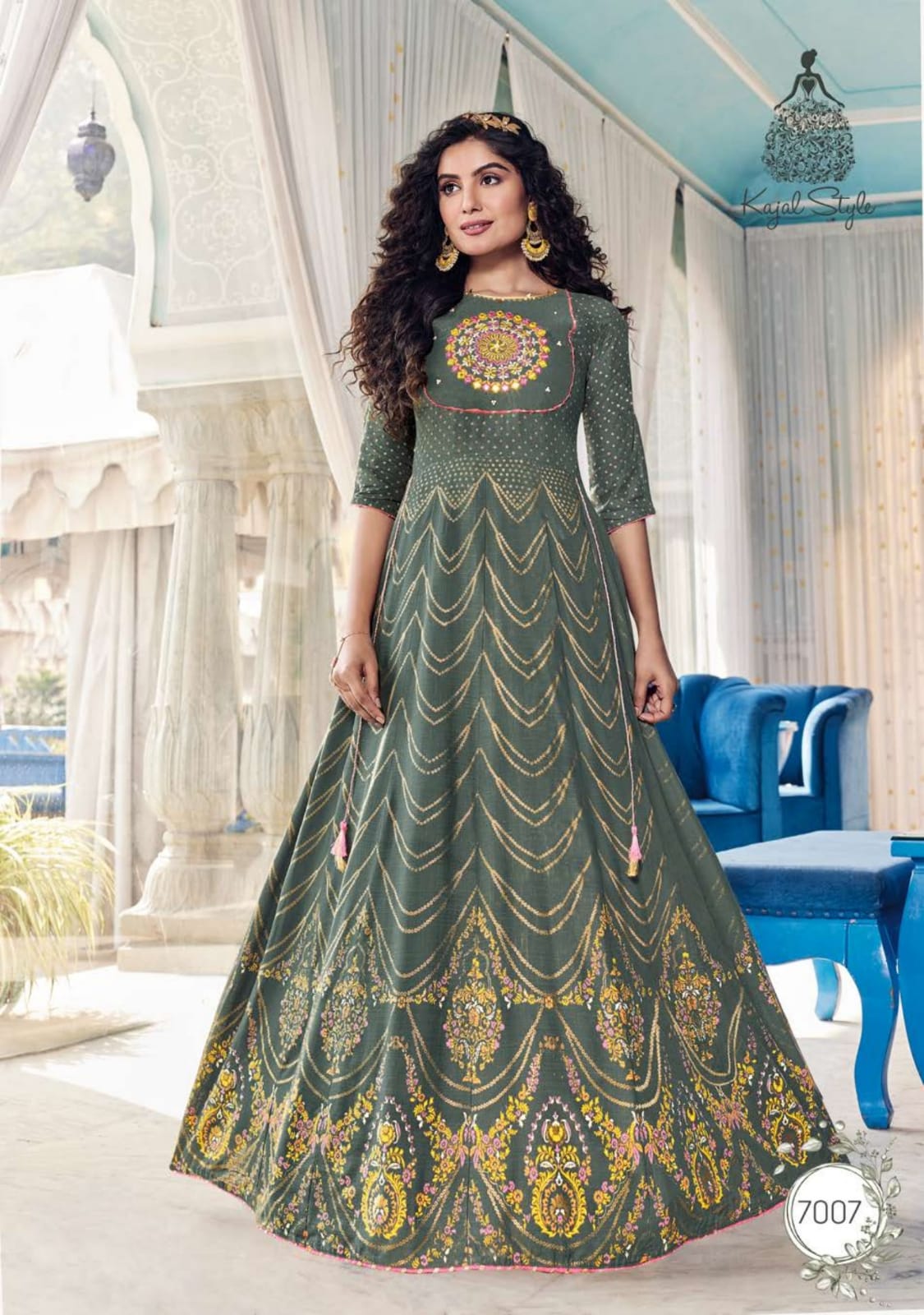 Kajal Style Colorbar Vol 7 Rayon Embroidery  Long  Gown Kurti Catalog