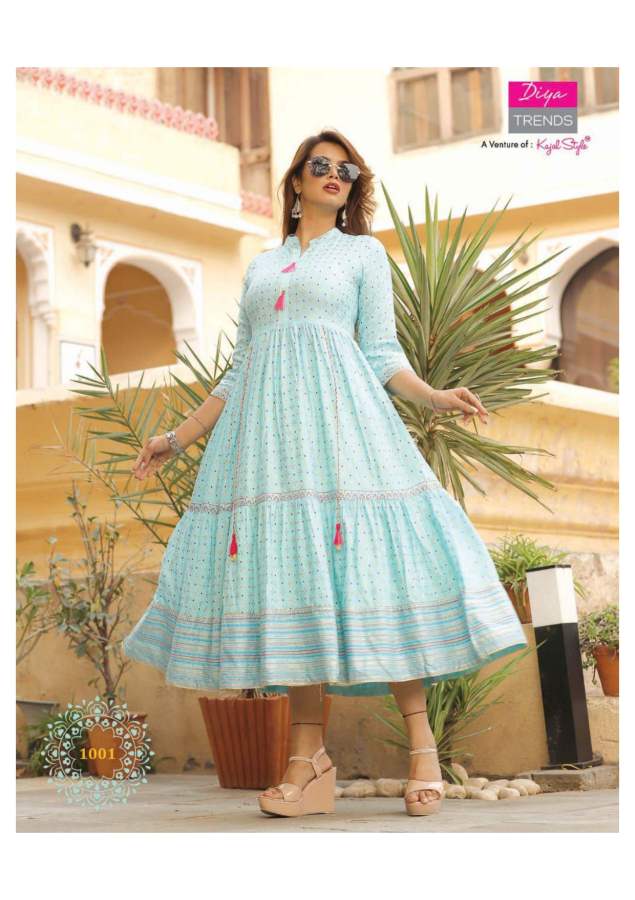 Diya Trends Groom Vol  1 Fancy Rayon Designer  Long Anarkali Kurti Catalog