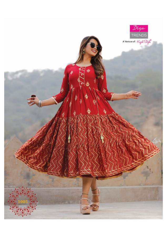 Diya Trends Groom Vol  1 Fancy Rayon Designer  Long Anarkali Kurti Catalog