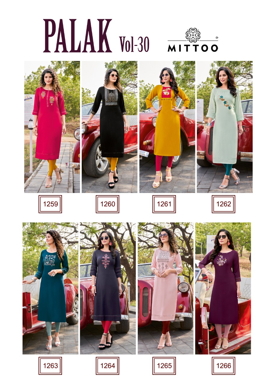 Mittoo Palak Vol 30 Heavy Rayon  Straight Cut Exclusive Kurtis Catalog