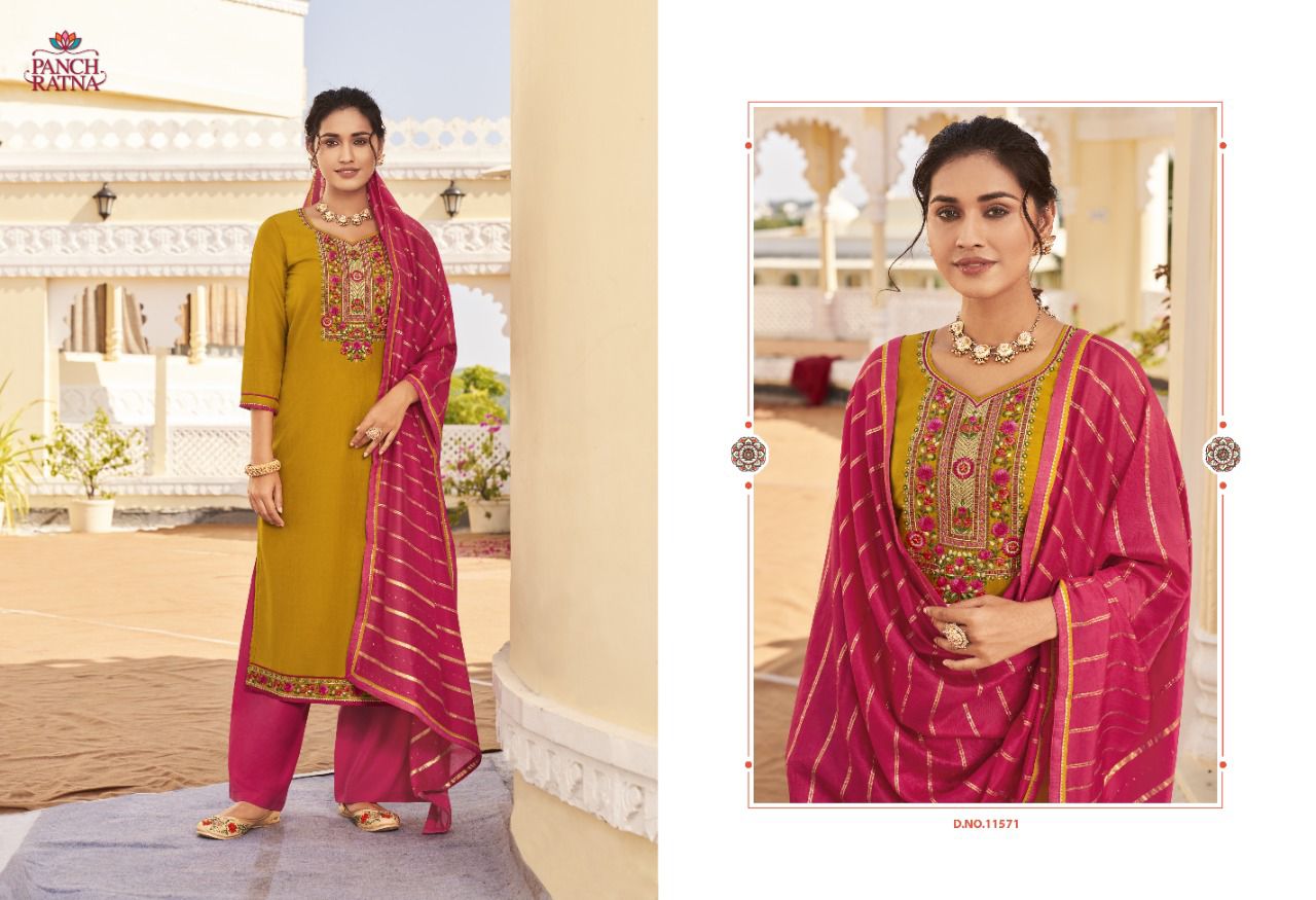 Panch Ratna Panvel Silk Designer Embroidery Salwar Suits Catalog