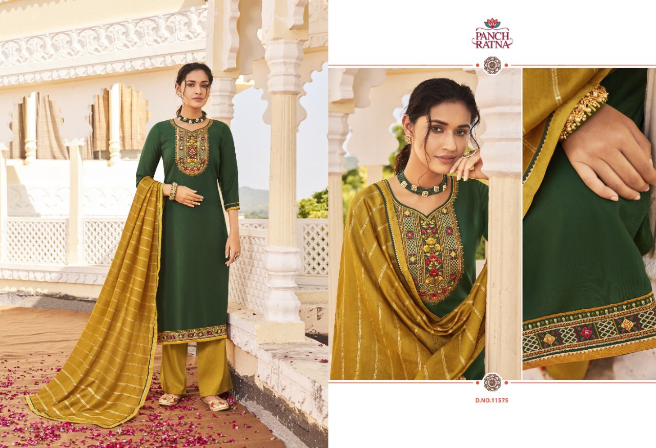Panch Ratna Panvel Silk Designer Embroidery Salwar Suits Catalog