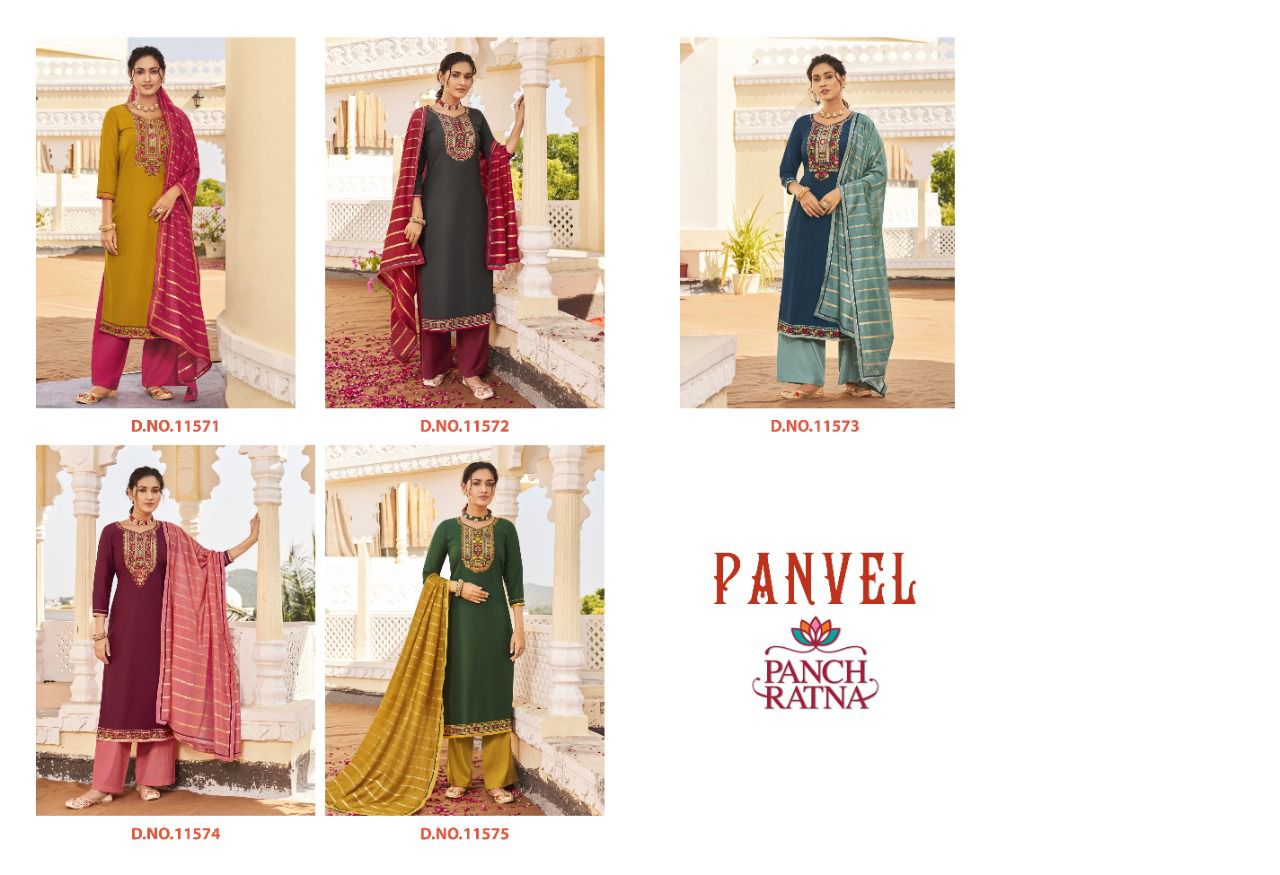 Panch Ratna Panvel Silk Designer Embroidery Salwar Suits Catalog