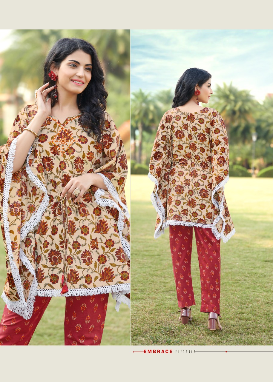 Rangjyot Eliza Heavy Cotton Kaftan Style Kurti With Bottom For Daily Wear Catalog