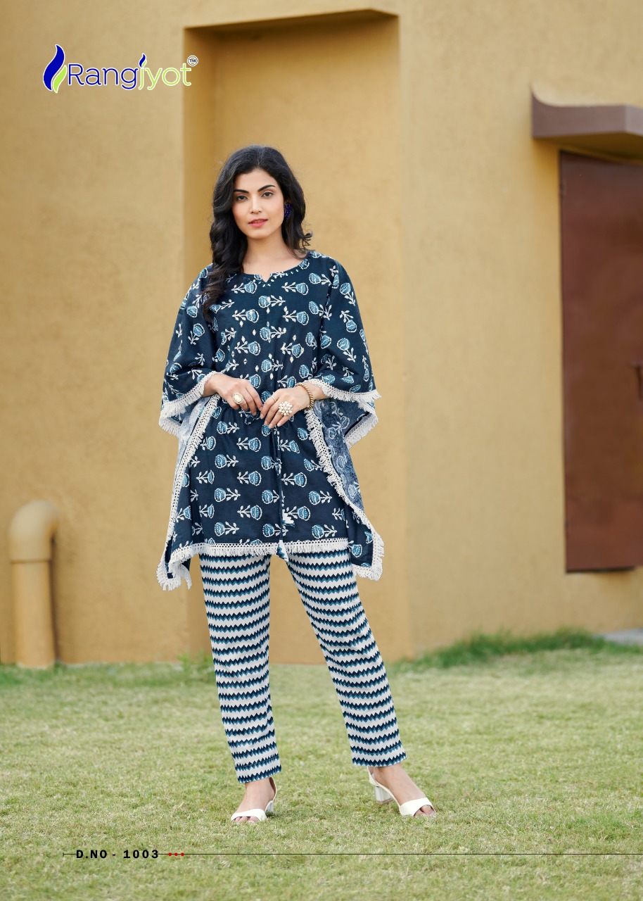 Rangjyot Eliza Heavy Cotton Kaftan Style Kurti With Bottom For Daily Wear Catalog