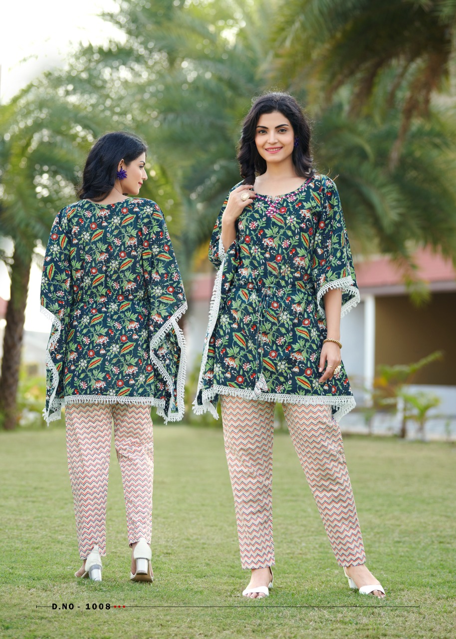 Rangjyot Eliza Heavy Cotton Kaftan Style Kurti With Bottom For Daily Wear Catalog