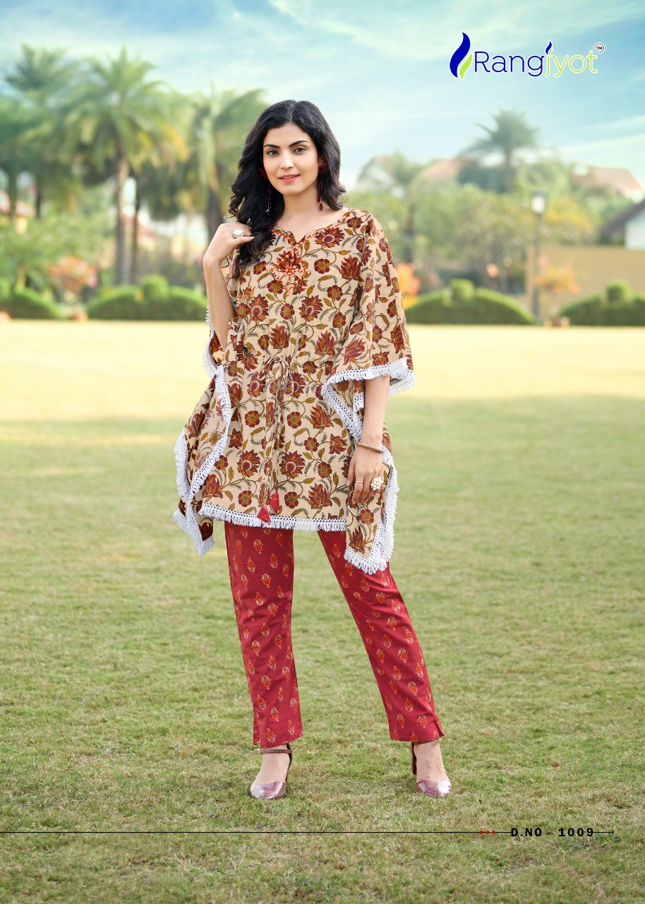 Rangjyot Eliza Heavy Cotton Kaftan Style Kurti With Bottom For Daily Wear Catalog