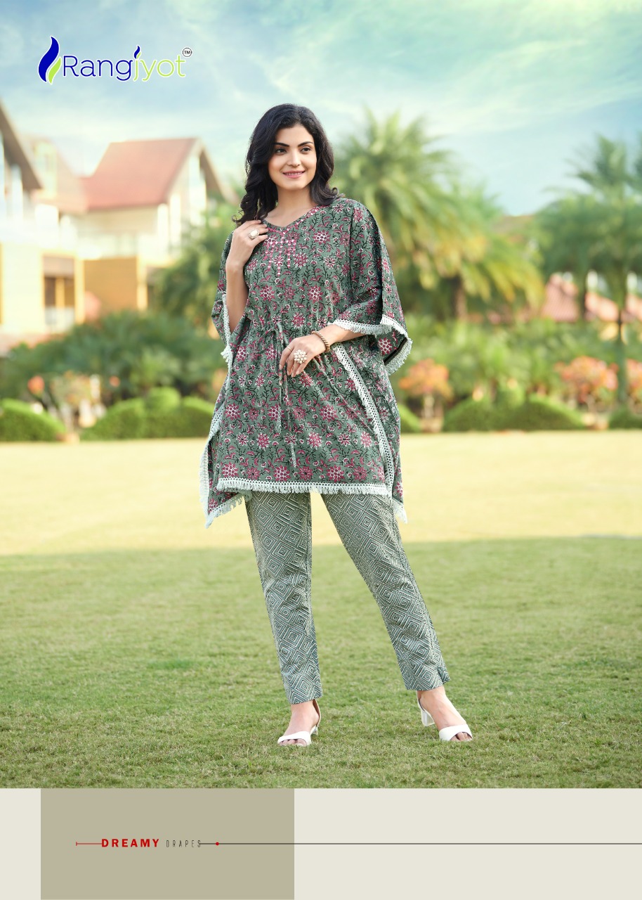 Rangjyot Eliza Heavy Cotton Kaftan Style Kurti With Bottom For Daily Wear Catalog
