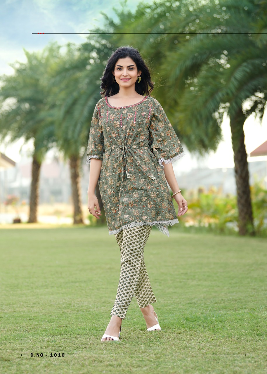 Rangjyot Eliza Heavy Cotton Kaftan Style Kurti With Bottom For Daily Wear Catalog