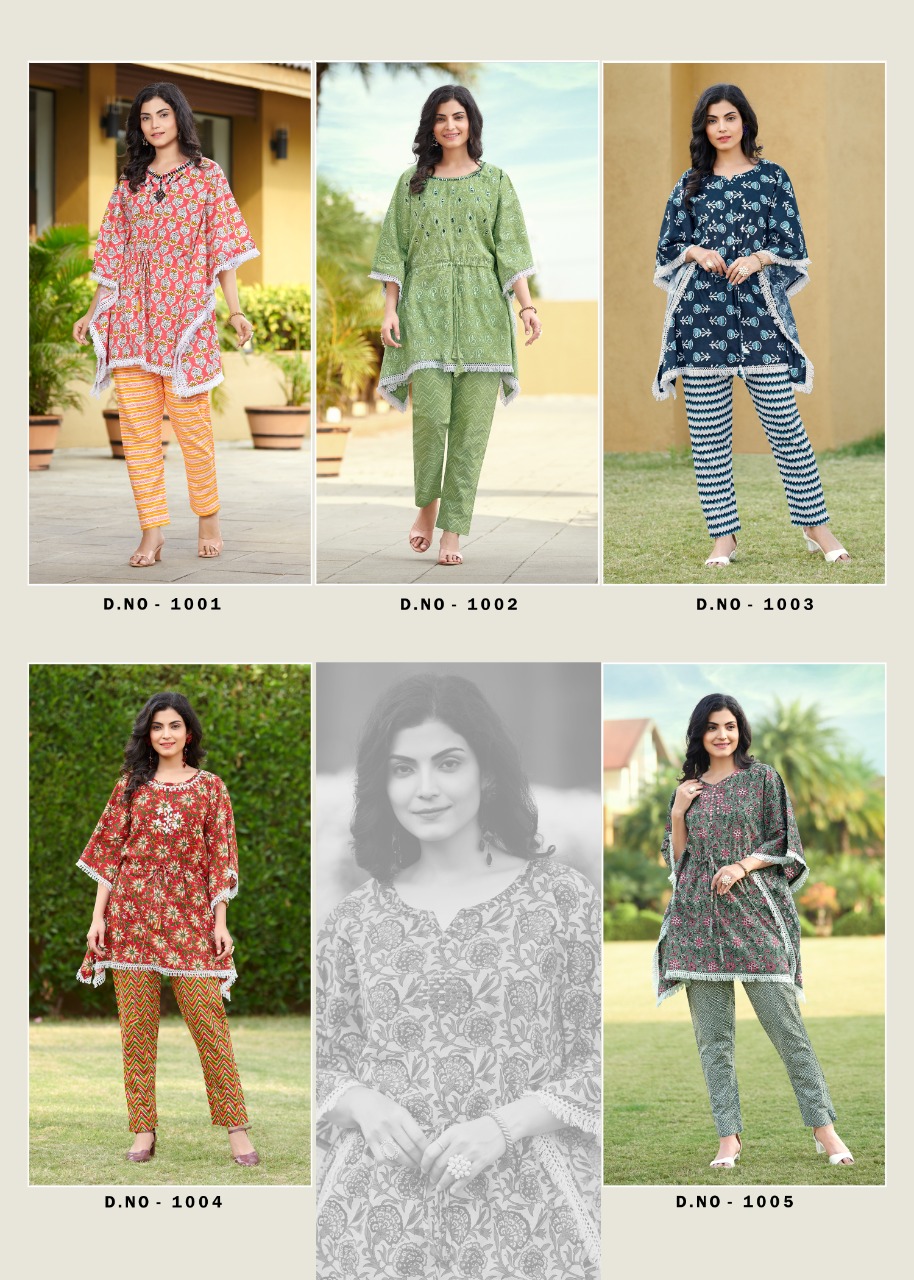 Rangjyot Eliza Heavy Cotton Kaftan Style Kurti With Bottom For Daily Wear Catalog