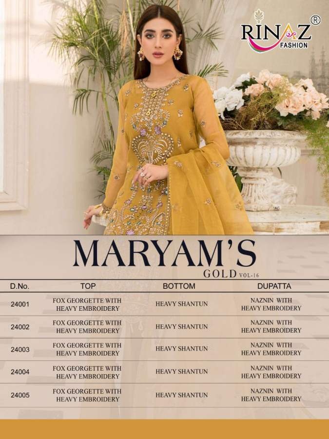 Rinaz Maryams Gold Vol 16 Georgette Wear Pakistani Salwar Suits Ctalog