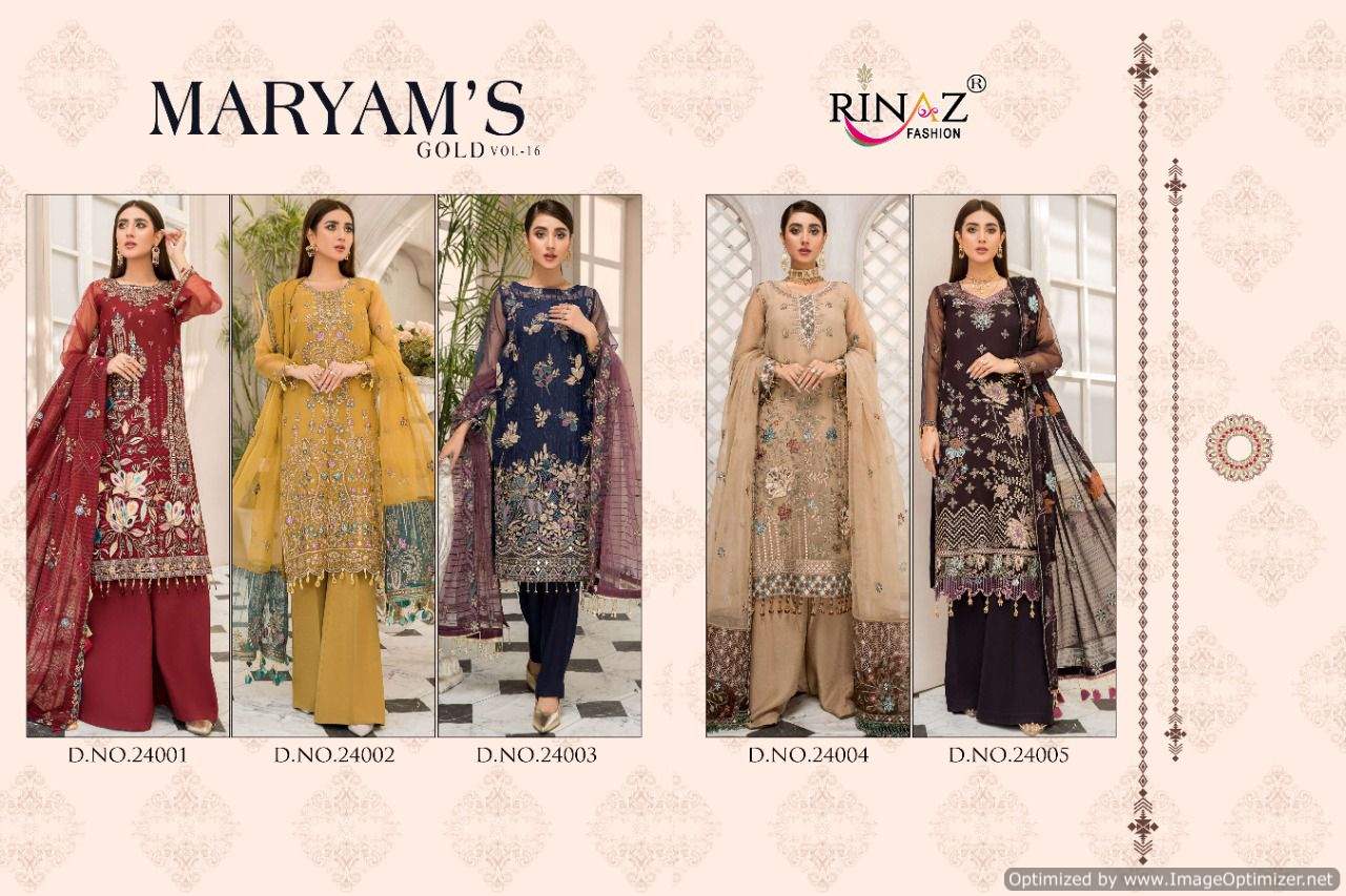 Rinaz Maryams Gold Vol 16 Georgette Wear Pakistani Salwar Suits Ctalog