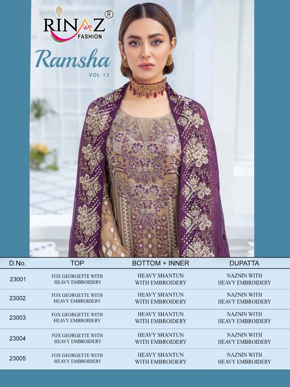 Rinaz Ramsha Vol 13 Georgette Wear Pakistani Salwar Kameez Catalog