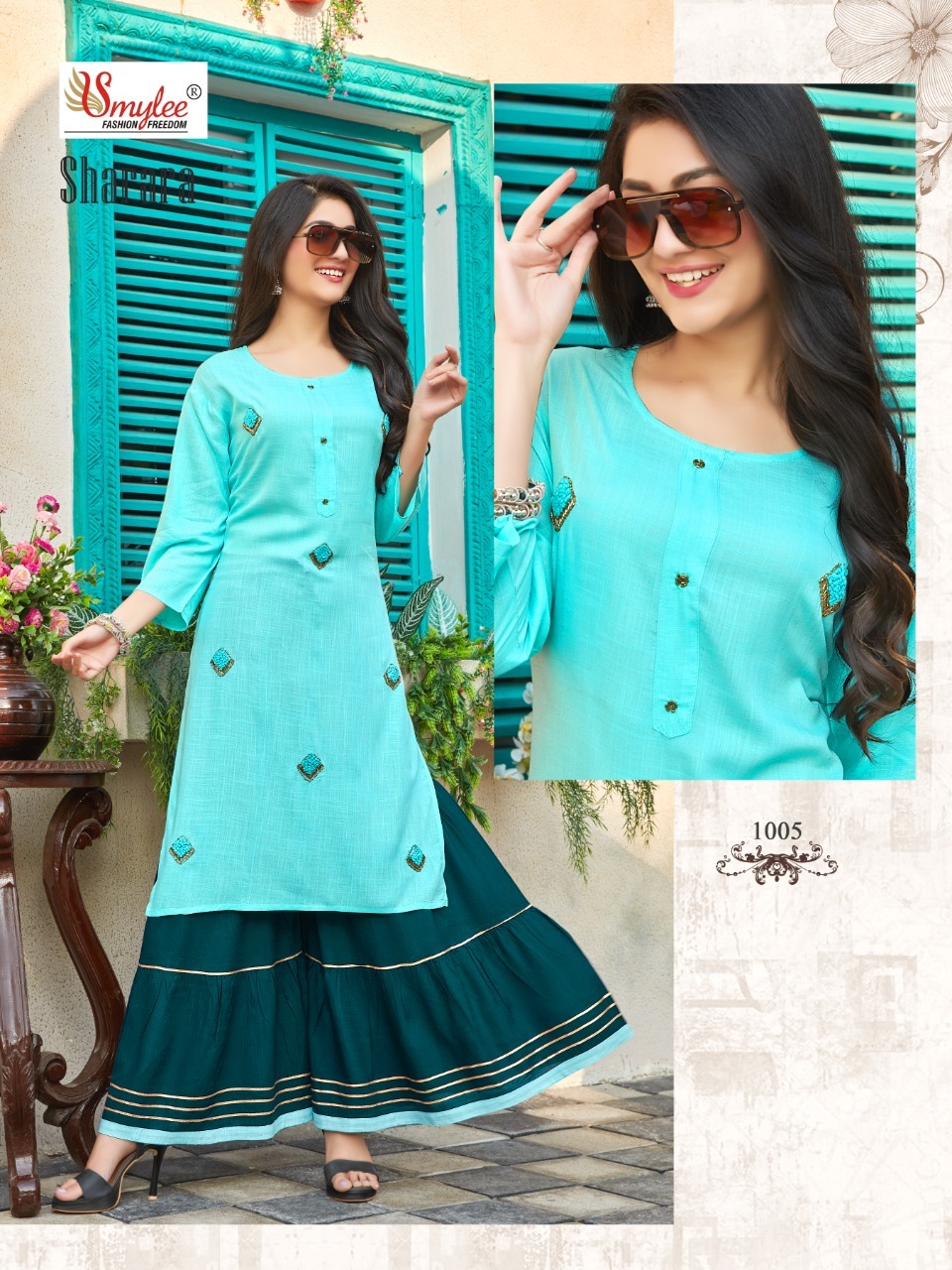Smylee Sharara Rayon Fancy Ethnic Wear Kurti With Sharara Catalog