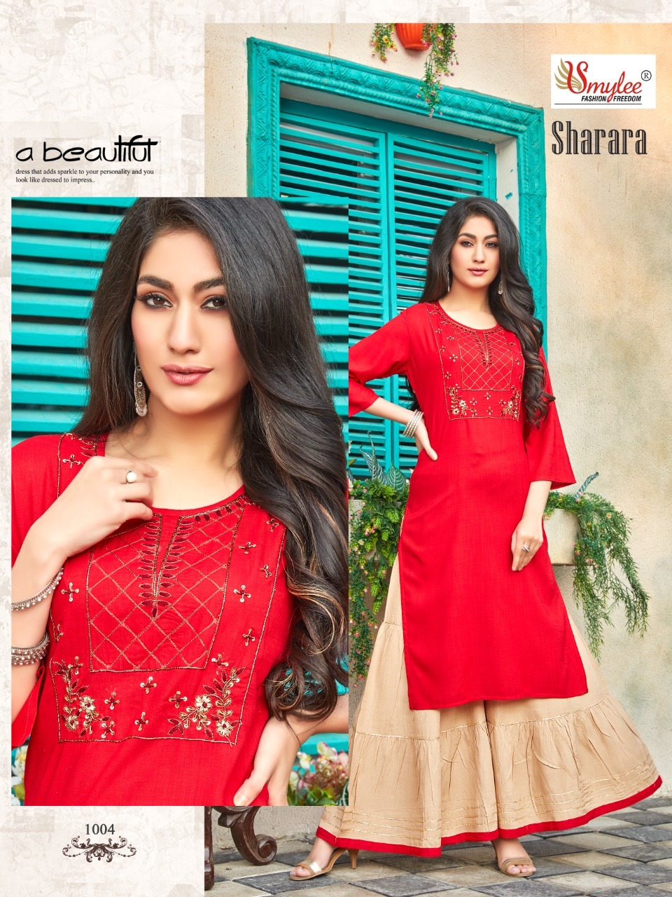 Smylee Sharara Rayon Fancy Ethnic Wear Kurti With Sharara Catalog