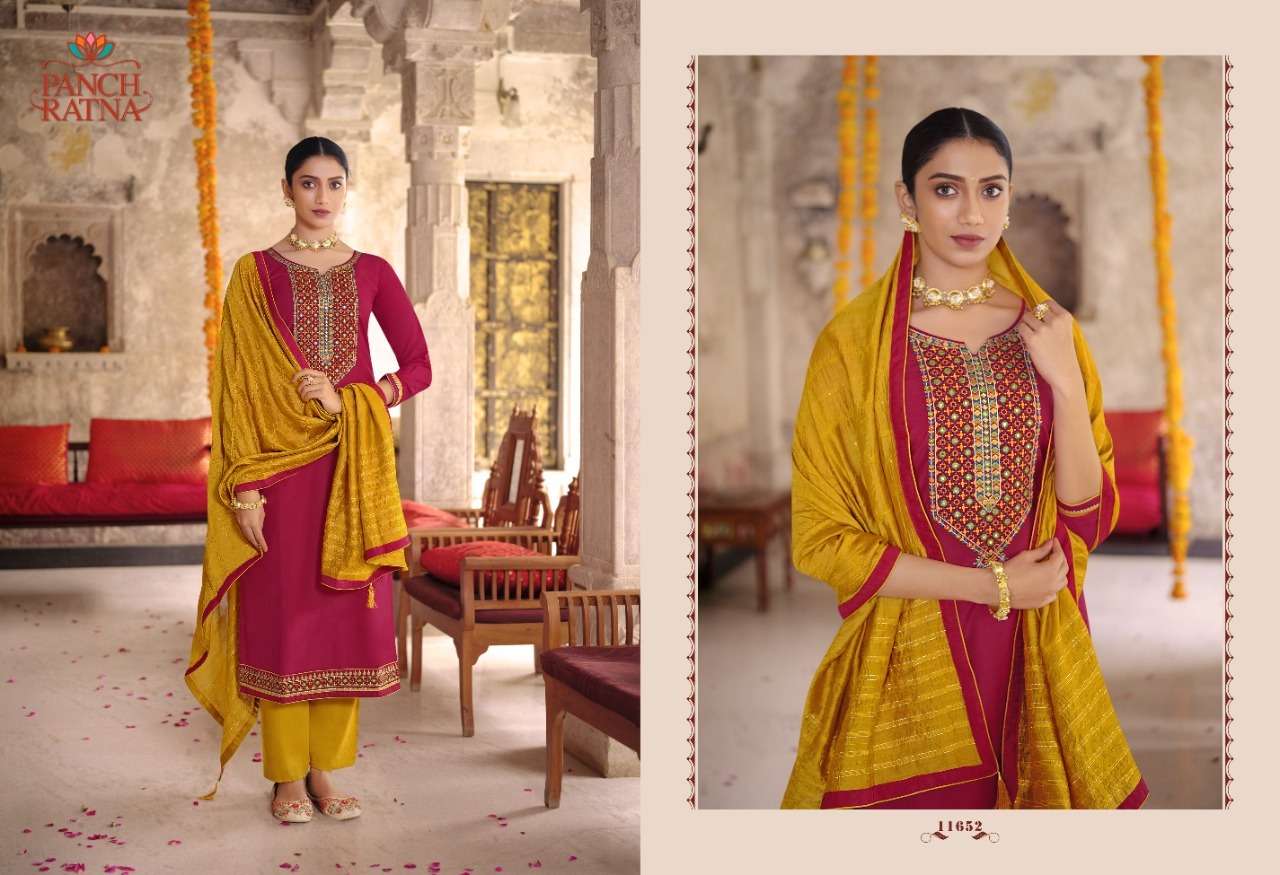 Panch Ratna Mehandi Designer Dress Material Catalog 