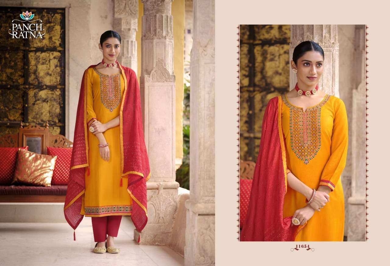 Panch Ratna Mehandi Designer Dress Material Catalog 