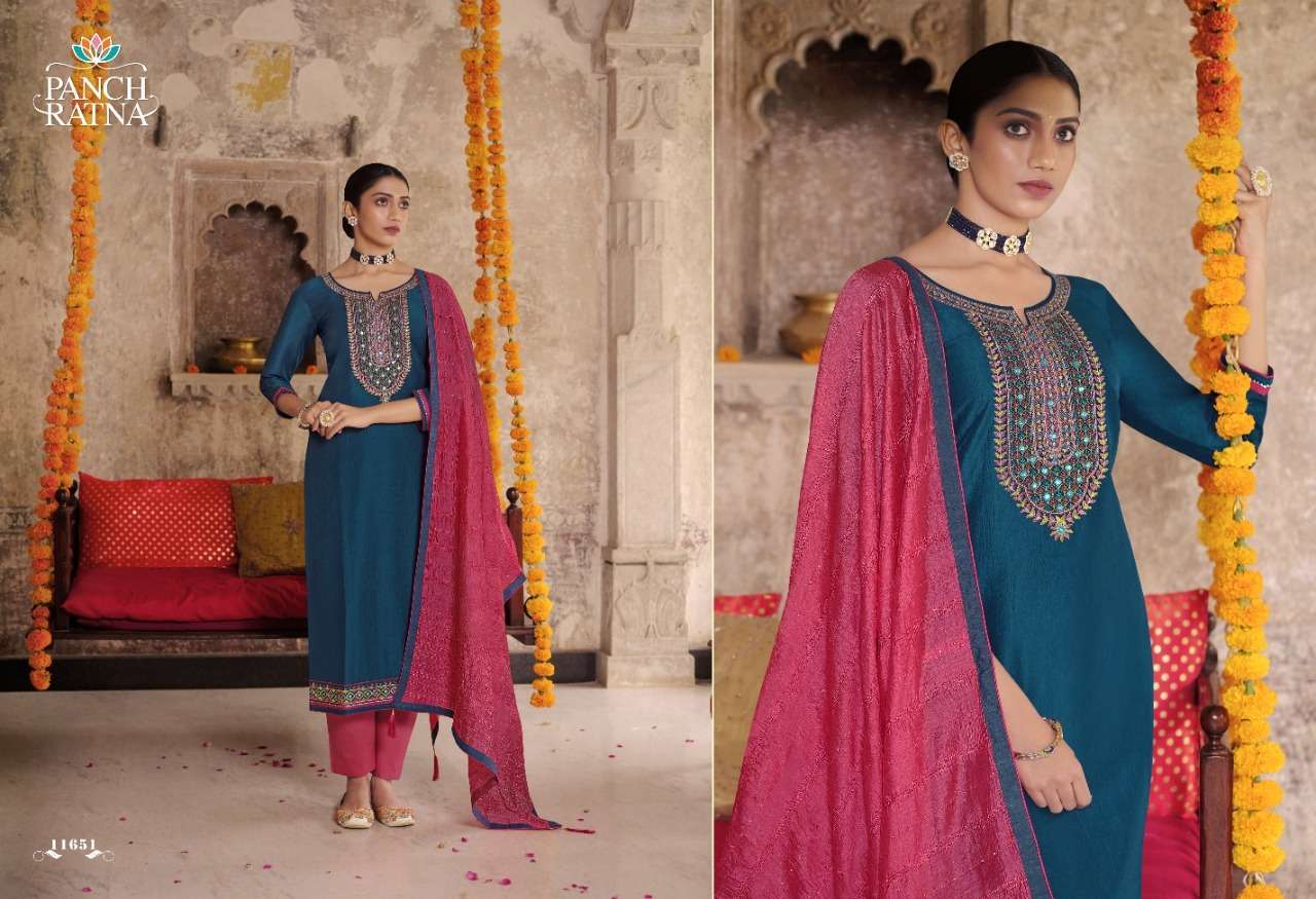 Panch Ratna Mehandi Designer Dress Material Catalog 