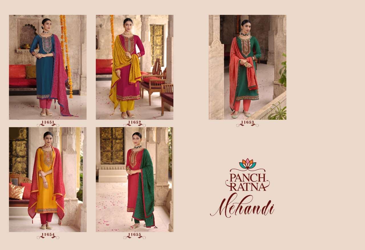 Panch Ratna Mehandi Designer Dress Material Catalog 
